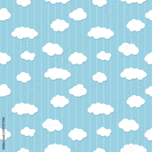 White clouds seamless pattern on a baby blue background