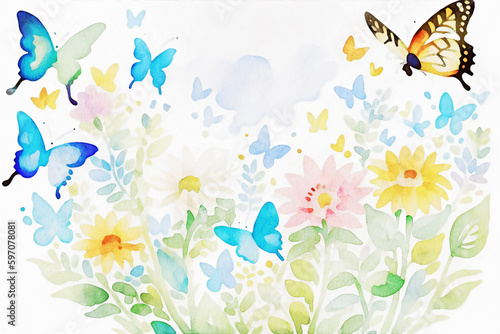 Various watercolor flowers, butterflies, roses, peonies © Zhang