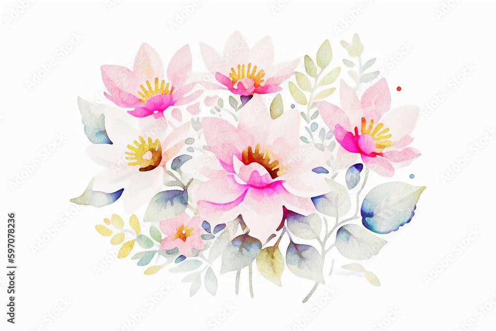 Obraz premium Various watercolor flowers, butterflies, roses, peonies