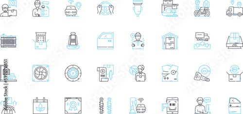 Automobiles linear icons set. Speed , Power , Luxury , Comfort , Performance , Design , Efficiency line vector and concept signs. Safety ,Technology ,Innovation outline illustrations Generative AI