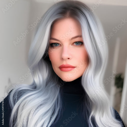 Portrait of a beautiful blonde woman with long hair. Generative AI