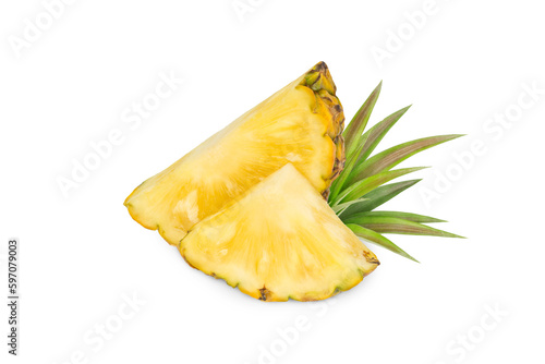 whole pineapple and pineapple slice. Pineapple with leaves isolated on transparent background with clipping path, single whole pineapple and pineapple slice. with clipping path and alpha channel.
