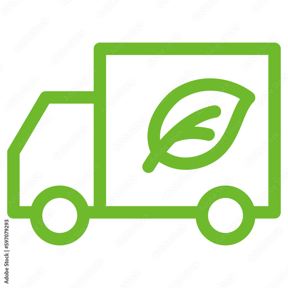 Truck icon with leaf. Vector simple line icon for eco, recycle or sustainable products. Truck icon with leaf. Vector simple line icon for eco, recycle or sustainable products.