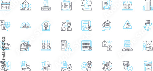 Property linear icons set. Real estate, Homeownership, Investment, Ownership, Equity, Mortgage, Equity loan line vector and concept signs. ROI,Portfolio,Location outline illustrations Generative AI