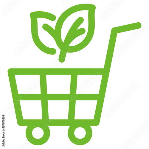 Shopping cart icon with leaf. Vector simple line icon for eco, recycle or sustainable products.