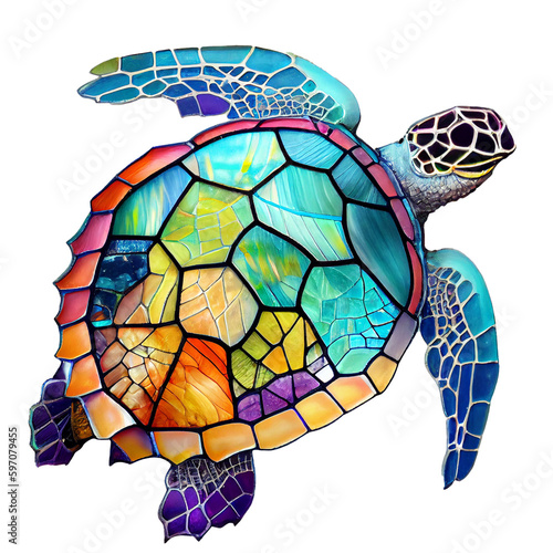 cute stained-glass turtle Isolated on a transparent background.