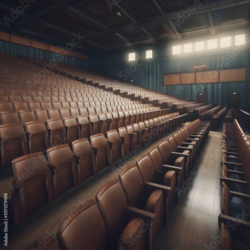 A view of a large lecture hall filled with empty seats ci  created with generative AI © NAWKO