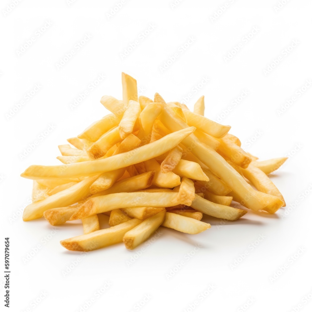 French Fries Isolated on White .Generative AI French Fries Isolated on White .Generative AI