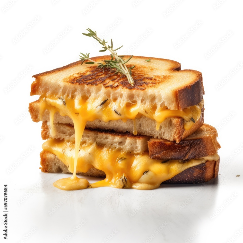 Grilled Cheese Isolated on White .Generative AI Grilled Cheese Isolated on White .Generative AI
