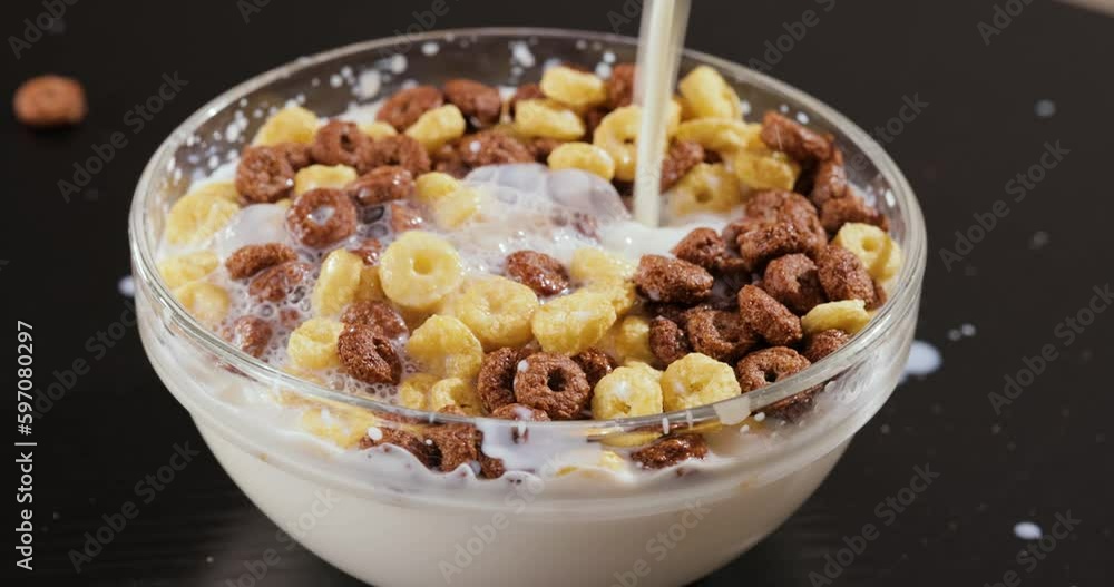 Breakfast Chocolate corn cereal in a bowl with milk. Breakfast Chocolate corn cereal in a bowl with milk.