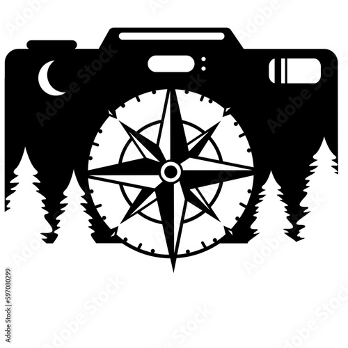 Camera and compass svg silhouette, Travel logo design, Nature outdoor