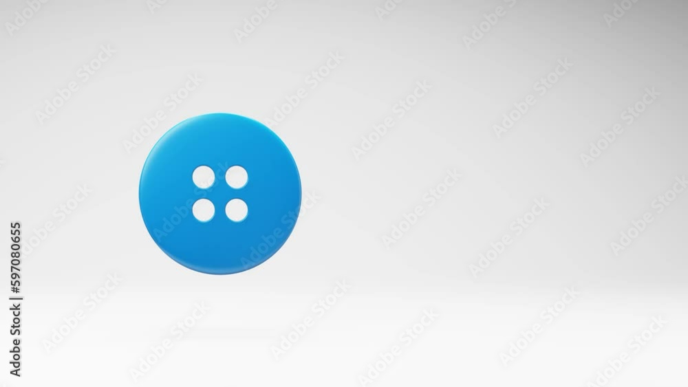 One Blue Tailor's Button Spinning on a Studio Light Gray Background, Seamless Loop 3D Animation with Copy Space One Blue Tailor's Button Spinning on a Studio Light Gray Background, Seamless Loop 3D Animation with Copy Space