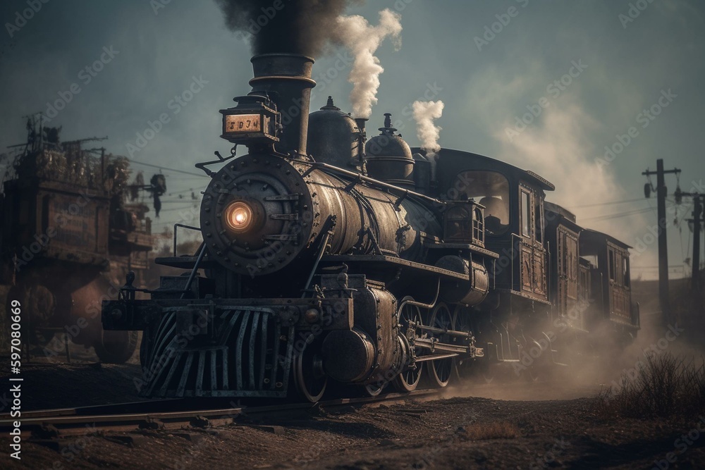 A fusion of Victorian steam-powered technology and Wild West aesthetics. Generative AI