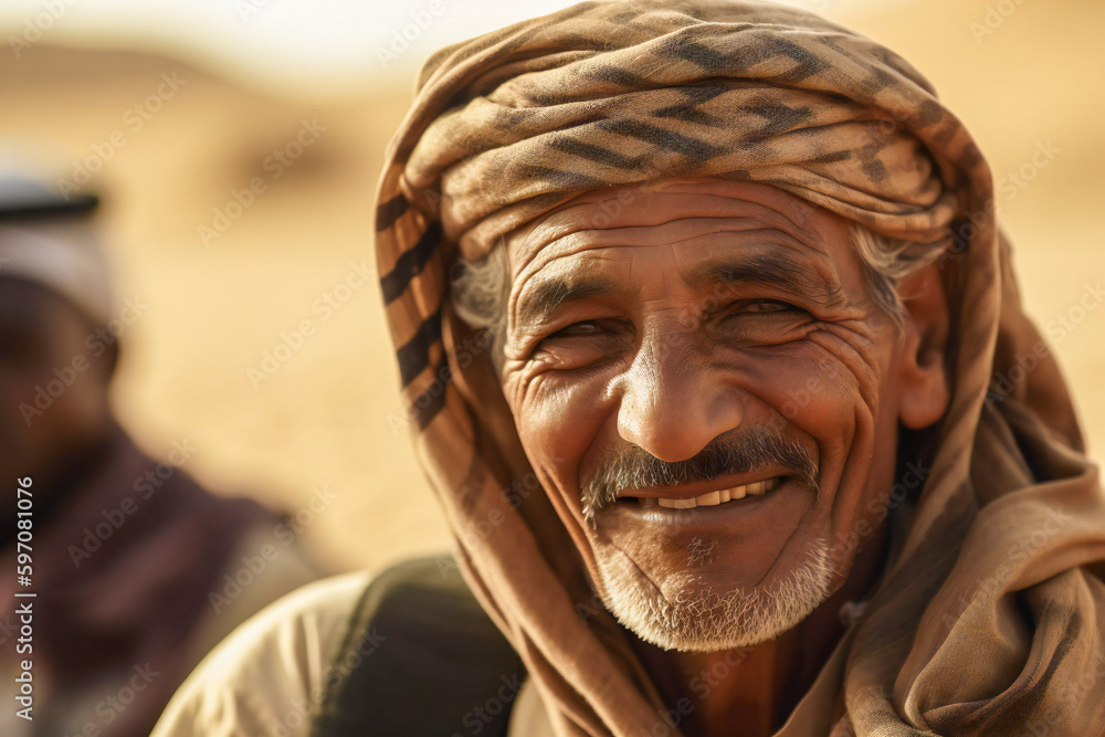 A portrait of a smiling old Muslim. Created with Generative AI technology.