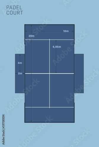 Graphic vector padel court with measurements