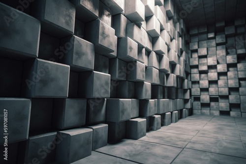 Background or wallpaper with 3D cube wall made of concrete. Rendered in 3D. Generative AI