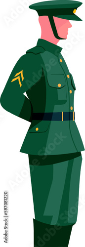 Calm Reflections of a Military Commander: Abstract Flat Illustration, This stunning graphic illustration captures the calm and reflective mood of a military commander., Minimalist and Contemporary