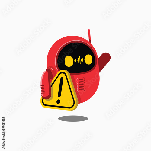 Illustration of a little robot carrying a warning sign.