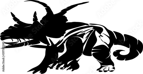 Wallpaper Mural Black and white cartoon illustration. Silhouette of a mysterious dinosaur Torontodigital.ca