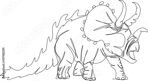 one line art. one continuous line art of a a triceratops