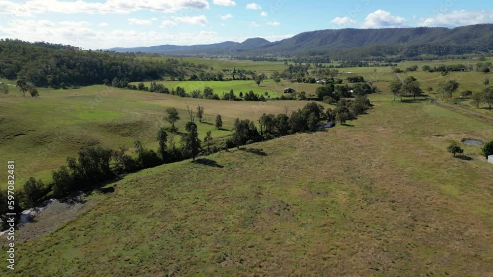 Aerial views over farmland in Lamington in the Scenic Rim, Queensland, Australia Aerial views over farmland in Lamington in the Scenic Rim, Queensland, Australia