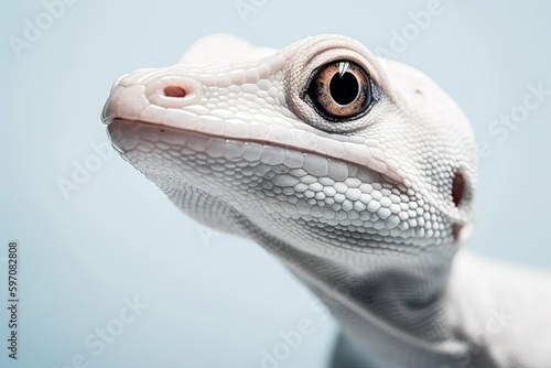 lizards face in close-up with a blue background. Generative AI