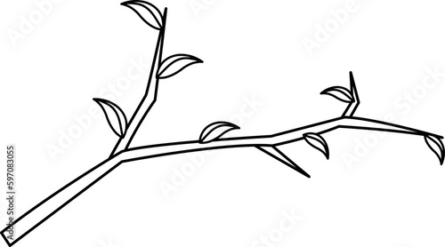 vector illustration of a tree branch, a broken branch, a wooden knot with leaves, doodle and sketch