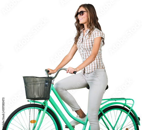 Fototapeta Naklejka Na Ścianę i Meble -  Young happy beautiful woman on bicycle