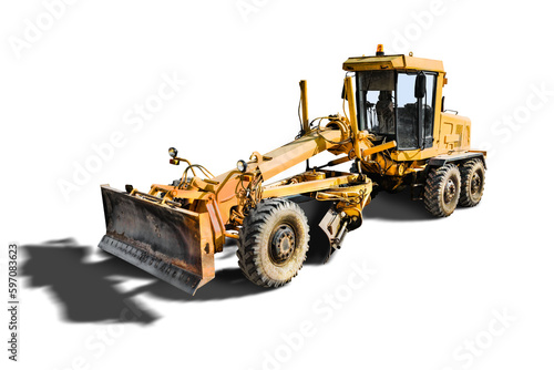 Фотография Powerful construction grader isolated on white background
