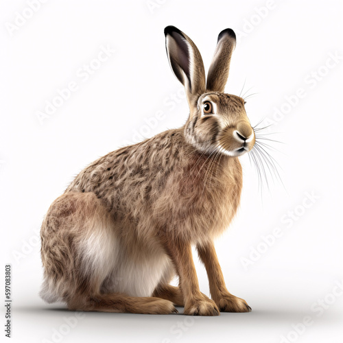 Hare isolated on white background.