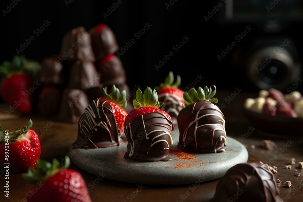 Chocolate-covered strawberries. Generative AI