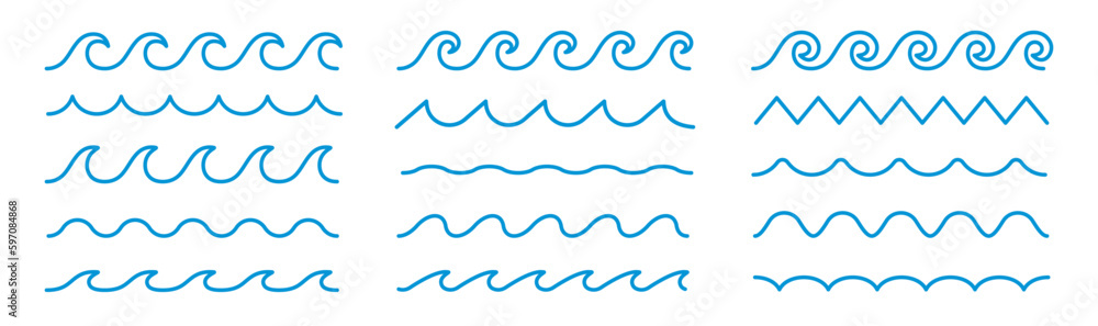 Waves icons set. Water surface set.