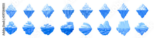 Iceberg icon set. Cartoon and triangle style.