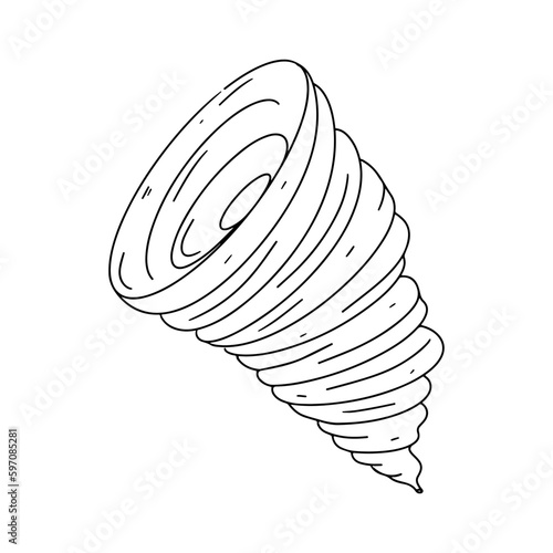 Tornado in hand drawn doodle style. Vector illustration isolated on white. Coloring page.