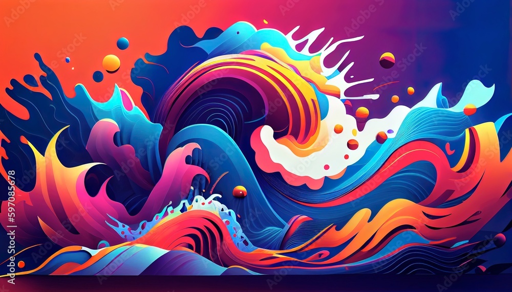 Fototapeta premium Vibrant Tidal Wave, Stunning Abstract Image, Dynamic Scene, High Resolution, 8K Real-Time Rendering. Generative AI