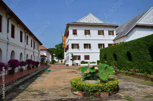 Ancient ruins buildings and antique architecture Phiman Mongkut Pavilion of King Narai Ratchaniwet Palace for thai people foreign travelers visit explore learning at Lopburi city in Lop Buri, Thailand photo