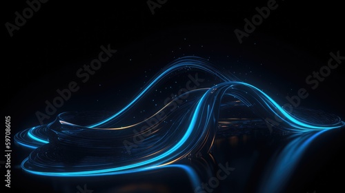 Horizontal 16:9 Format, Mystifying Dark Blue Neon Backdrop, Minimalist Concept, Brilliant Glowing Neon Features, Advanced Lighting Effects, Generative AI Illustration
