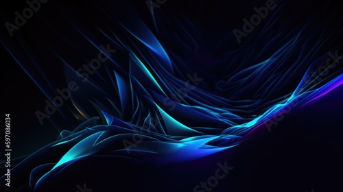 Horizontal 16:9 Format, Mystifying Dark Blue Neon Backdrop, Minimalist Concept, Brilliant Glowing Neon Features, Advanced Lighting Effects, Generative AI Illustration © John
