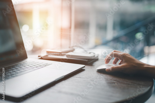 Search engine optimization for data searches. The hands of a woman are typing on a keyboard to search for information. Your website and Search Console.