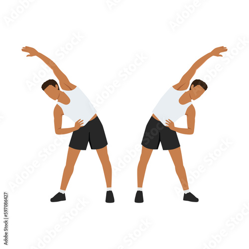 Man doing Obliques stretch exercise. Flat vector