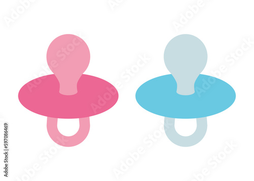 Anuncio de llegada de bebé. Silueta aislada de chupetes de bebés en color rosa y azul para su uso en invitaciones y tarjetas