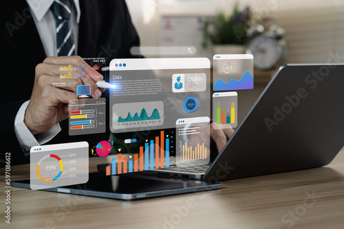 Photography KPI and metrics connected to the database for technology finance, operations, sales, marketing
