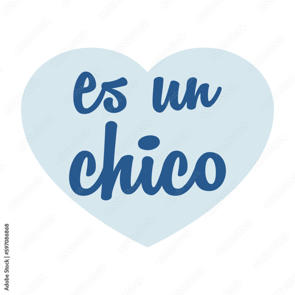 Anuncio de llegada de bebé niño. Letras mensaje es un chico en texto manuscrito en español con corazón color azul para su uso en invitaciones y tarjetas Anuncio de llegada de bebé niño. Letras mensaje es un chico en texto manuscrito en español con corazón color azul para su uso en invitaciones y tarjetas