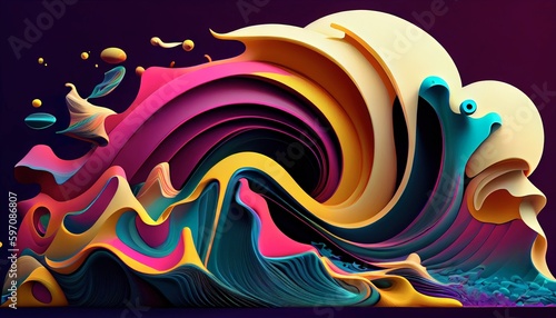 Vibrant Tidal Wave, Stunning Abstract Image, Dynamic Scene, High Resolution, 8K Real-Time Rendering. Generative AI