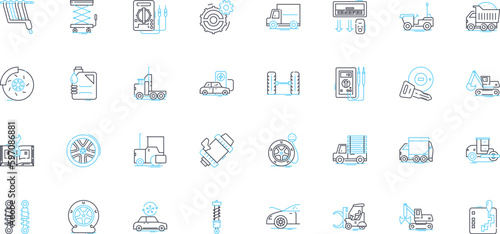Automobile linear icons set. Vehicle, Transport, Fuel, Engine, Tire, Steering, Brakes line vector and concept signs. Suspension,Transmission,Mileage outline illustrations Generative AI