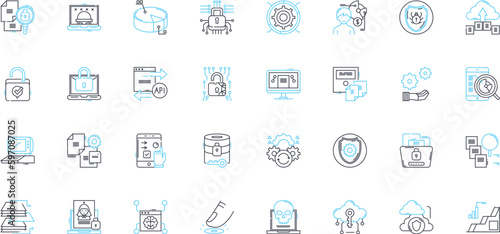 Data protection linear icons set. Encryption, Privacy, Cybersecurity, GDPR, Compliance, Backup, Sensitive line vector and concept signs. Firewall,Surveillance,Vulnerability outline illustrations