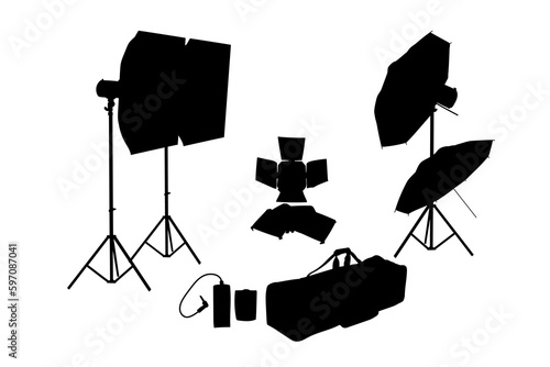 Set of silhouettes of graphic lighting Softbox