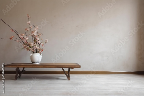 space plaster mockup copy wall interior design table home vase decor contemporary. Generative AI.
