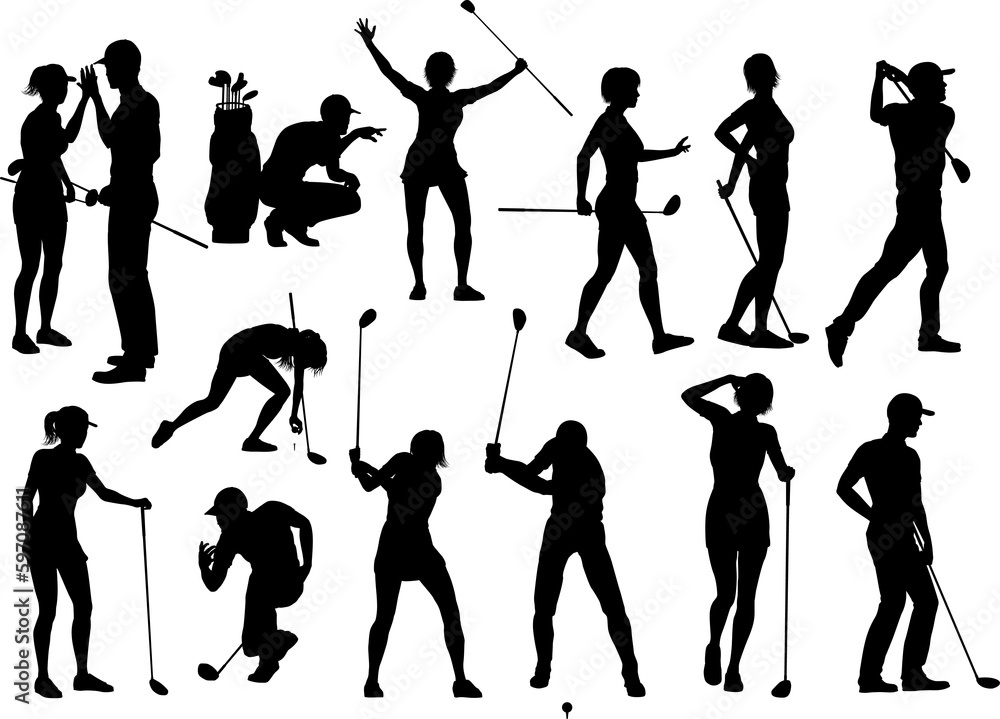Naklejka premium Golfer Golf Sports People Silhouette Set