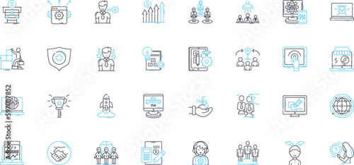 Rapid expansion linear icons set. Growth, Expansion, Acceleration, Proliferation, Develop, Blooming, Flourishing line vector and concept signs. Thriving,Surging,Burgeoning outline Generative AI